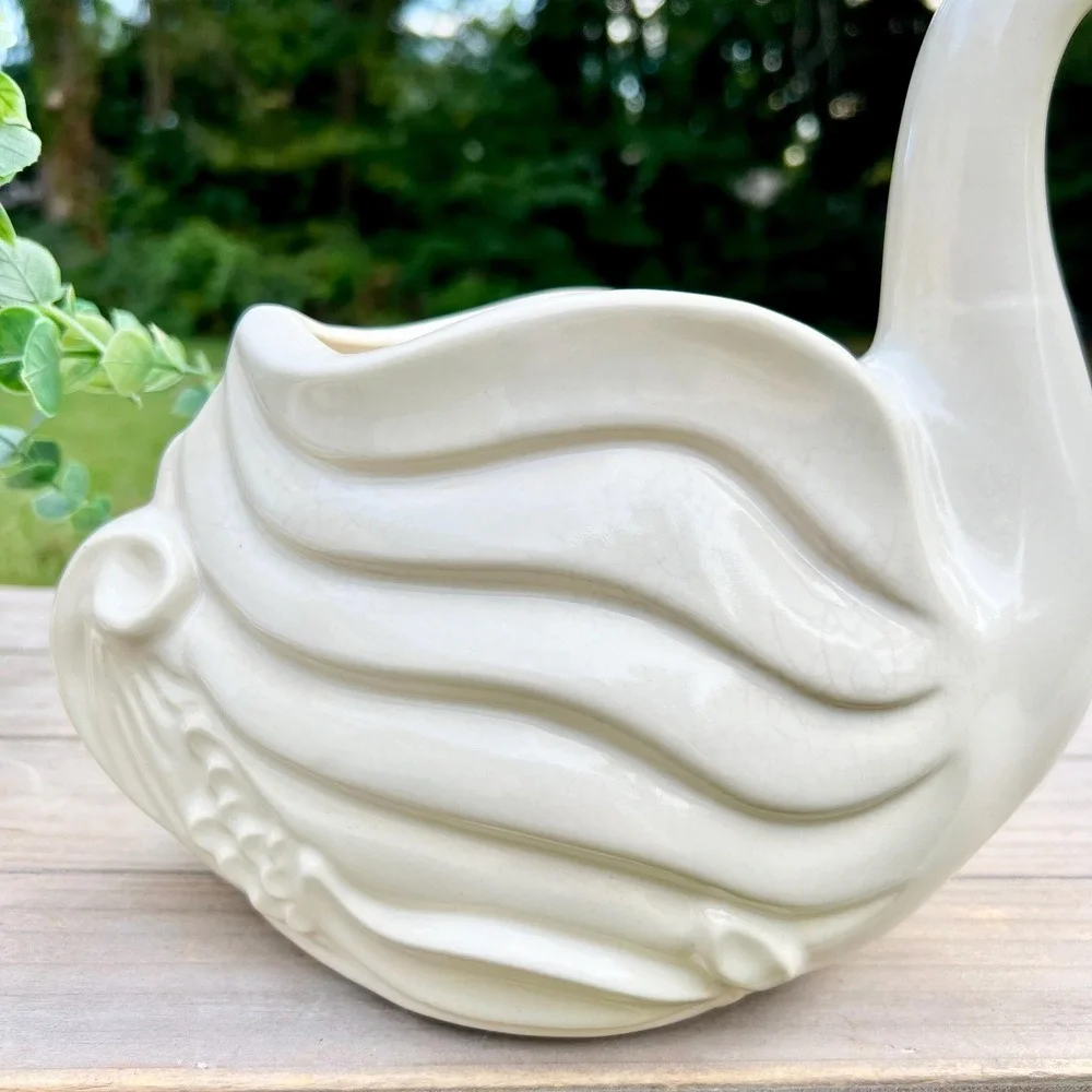 Old Vintage Ceramic White Swan Planter Vase | Made in USA